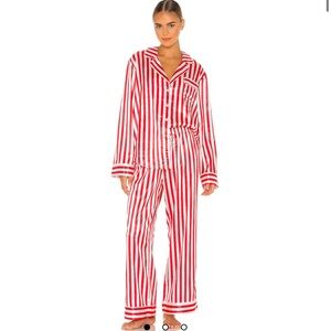 Show Me Your Mumu Classic Pajama Set in Peppermint Stripe Red & White Silky PJs